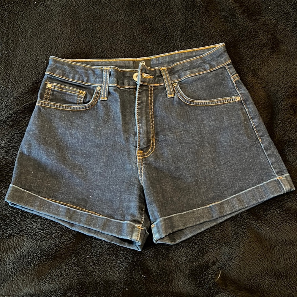 High waisted dark wash shorts